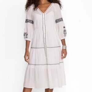 Johnny Was Cam Tiered Midi Dress White size small
